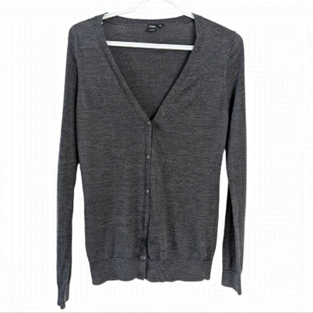 Simons merino wool charcoal grey knit cardigan v neck Medium @B5